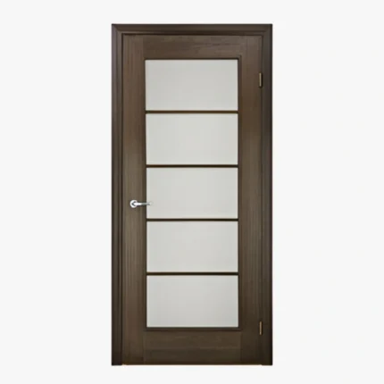 5-Panel Pine Wood Interior Door with Frosted Glass Inserts
